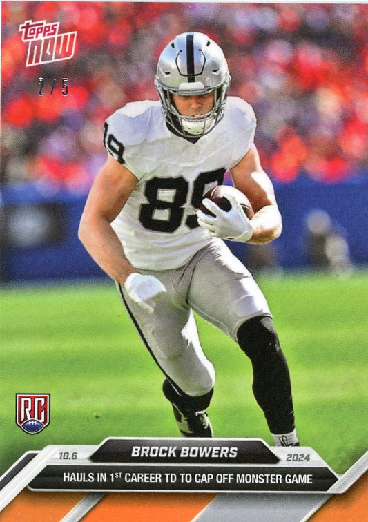 2024 Topps Now Brock Bowers #7 Orange #/5 Las Vegas Raiders Rookie RC Football Card