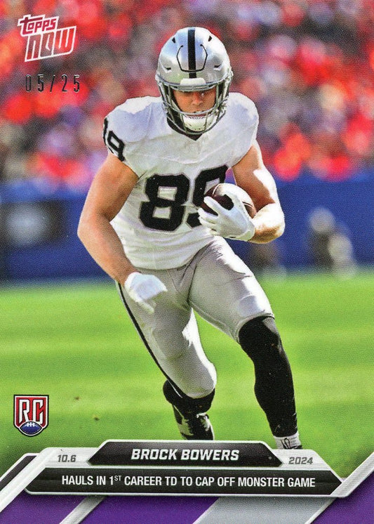 2024 Topps Now Brock Bowers #7 Purple #/25 Las Vegas Raiders Rookie RC Football Card