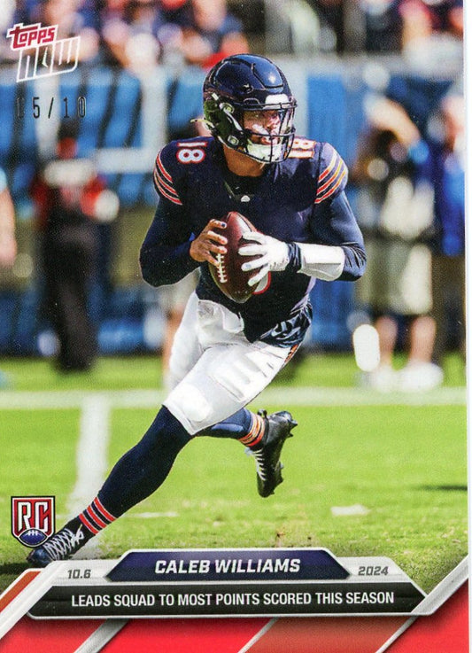 2024 Topps Now Caleb Williams #8 Red #/10 Chicago Bears Rookie RC Football Card