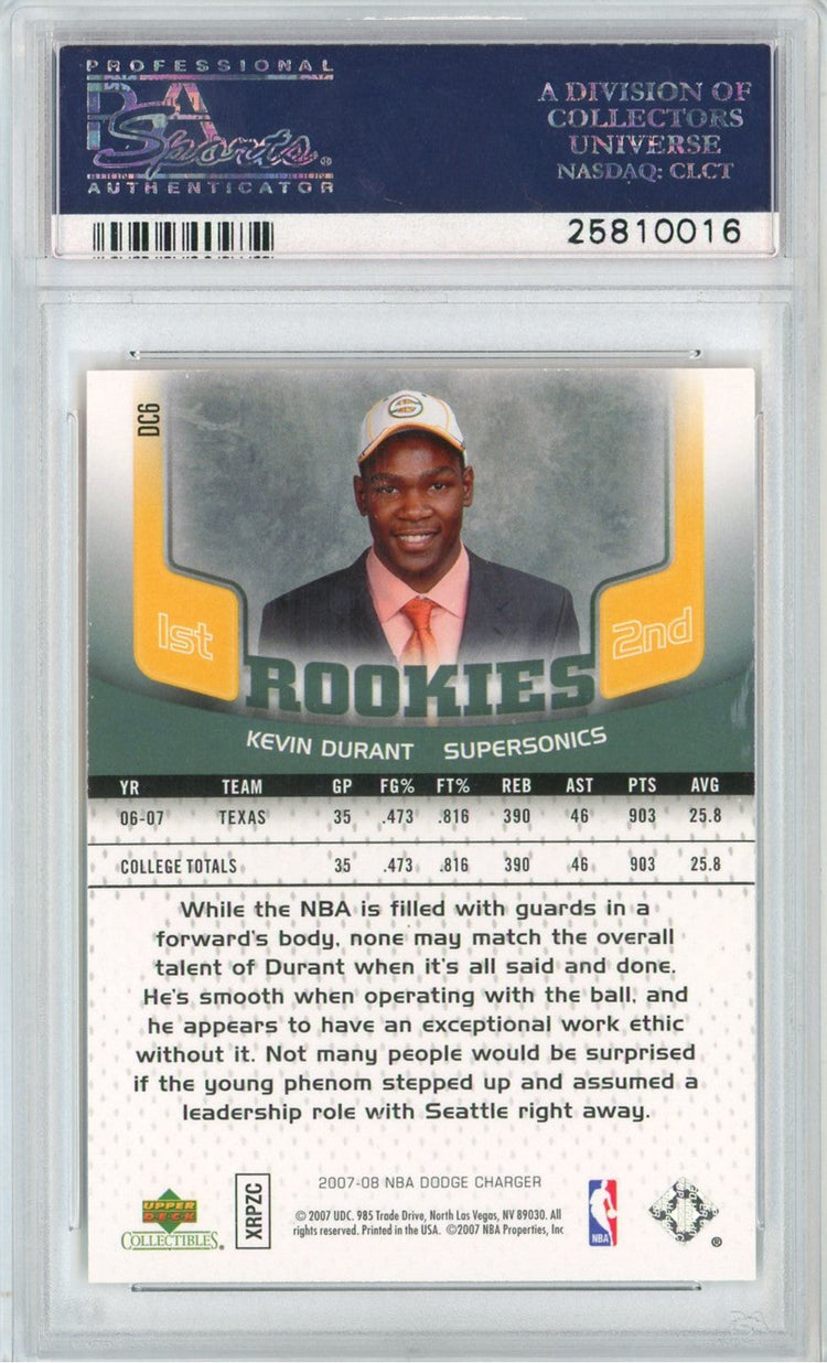 Graded 2007 Upper Deck Kevin Durant #DC6 NBA Dodge Charger Rookie RC Basketball Card PSA 10 Gem Mint