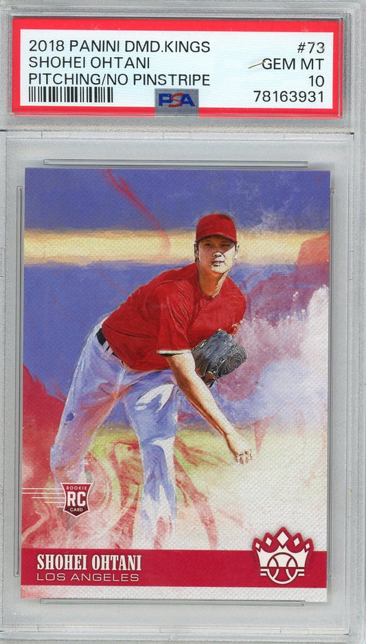 Graded 2018 Panini Diamond Kings Shohei Ohtani #73 Pitching/No Pinstripe Rookie RC Baseball Card PSA 10 Gem Mint