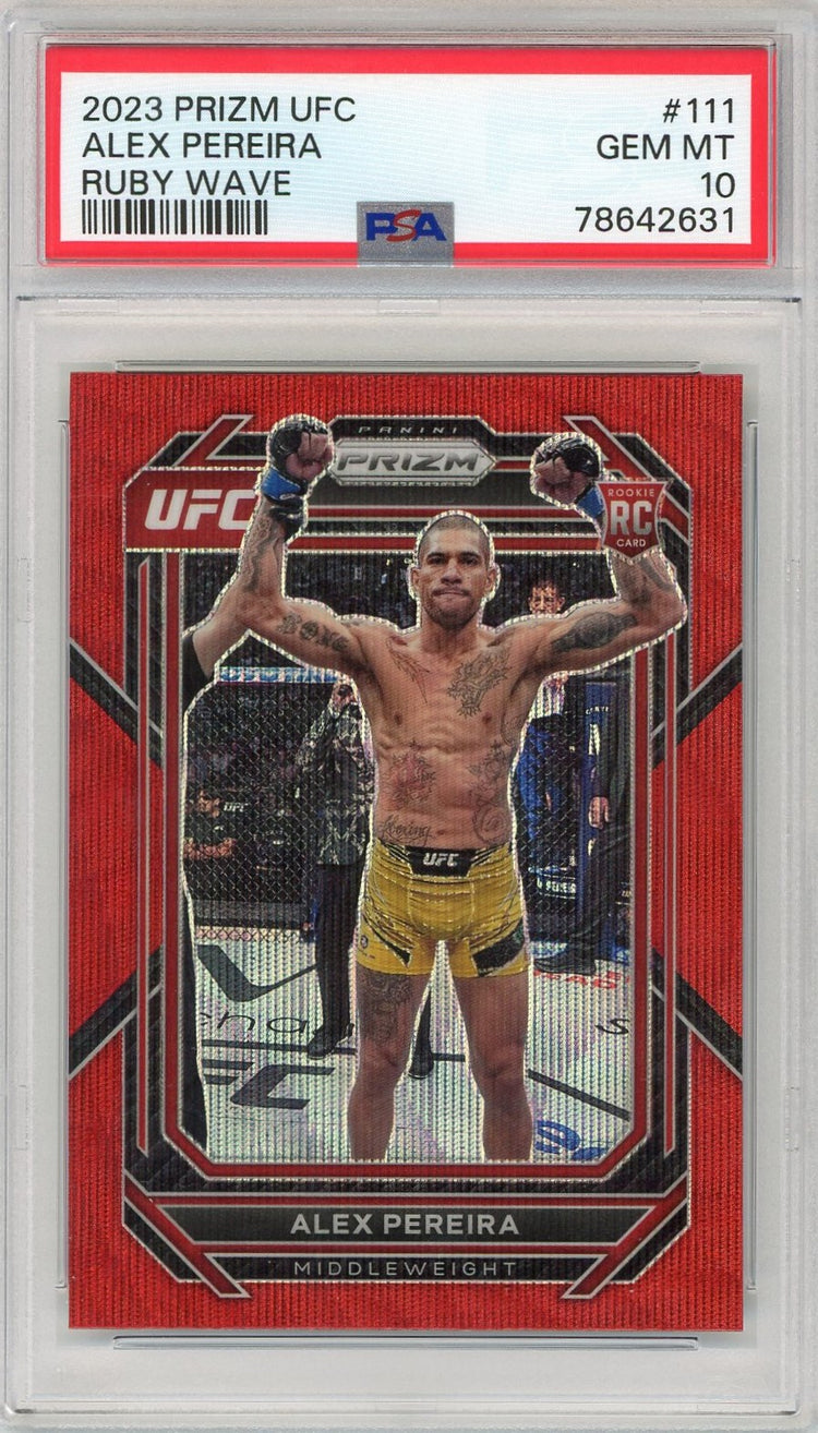 Graded 2023 Prizm UFC Alex Pereira #111 Ruby Wave Rookie RC UFC MMA Card PSA 10 Gem Mint