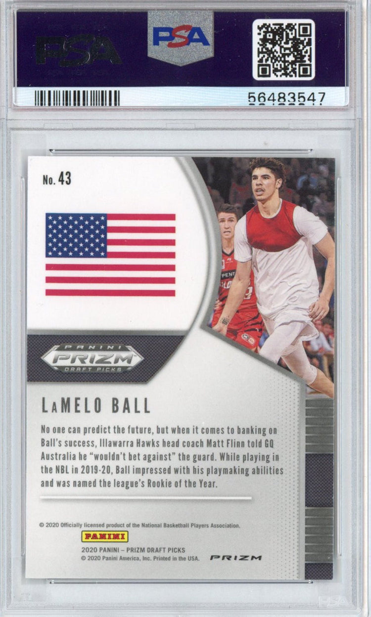 Graded 2020-21 Panini Prizm LaMelo Ball #43 Red White Blue Rookie RC Basketball Card PSA 10 Gem Mint