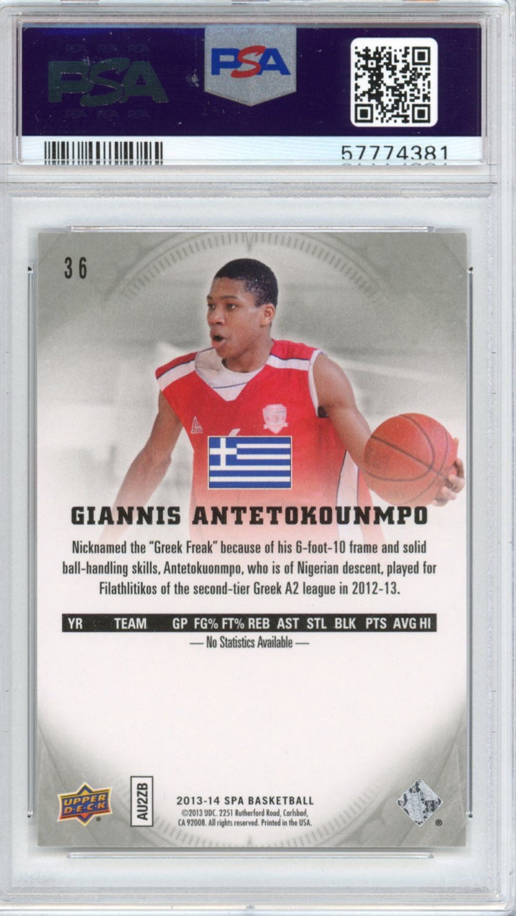 Graded 2013-14 Upper Deck UD SP Authentic Giannis Antetokounmpo #36 Rookie RC Basketball Card PSA 10 Gem Mint