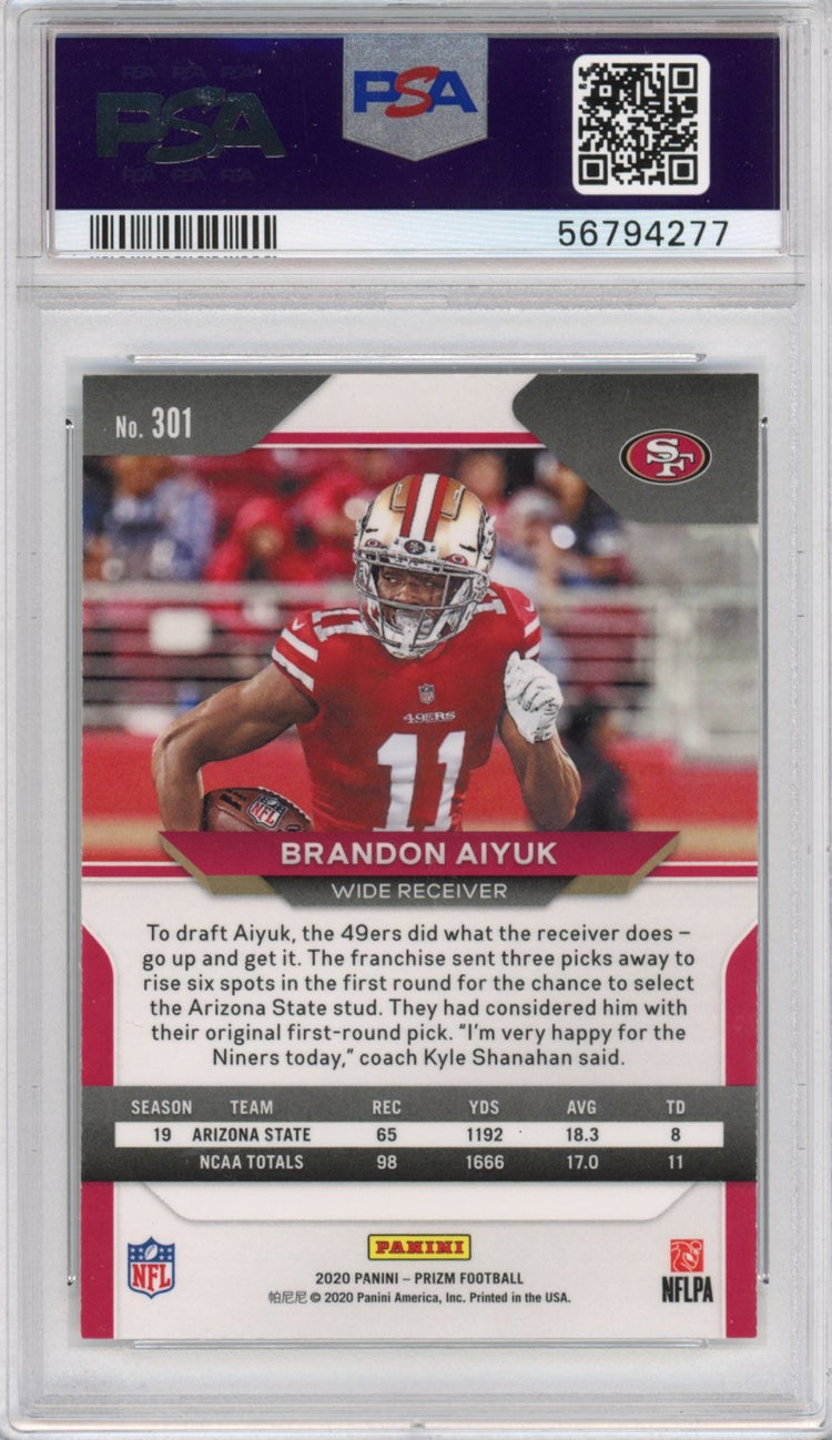 Graded 2020 Panini Prizm Brandon Aiyuk #301 Rookie RC Football Card PSA 10 Gem Mint