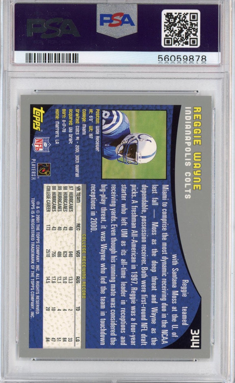 Graded 2001 Topps Collection Reggie Wayne #344 Rookie RC Football Card PSA 10 Gem Mint