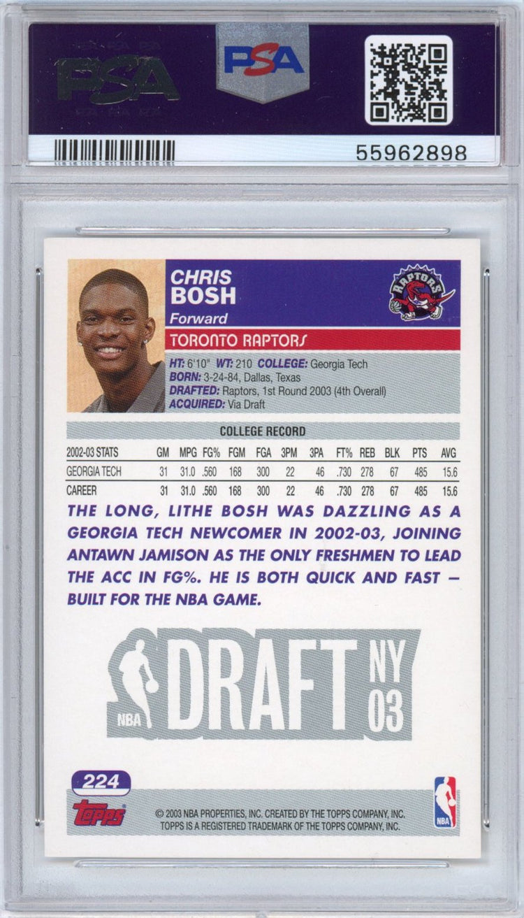 Graded 2003-04 Topps Chris Bosh #224 Rookie RC Basketball Card PSA 10 Gem Mint