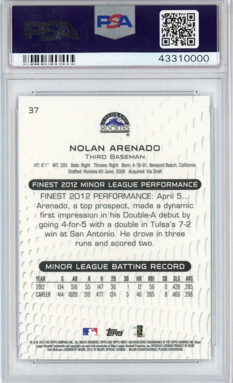 Graded 2013 Topps Finest Nolan Arenado #37 Rookie RC Baseball Card PSA 10 Gem Mint