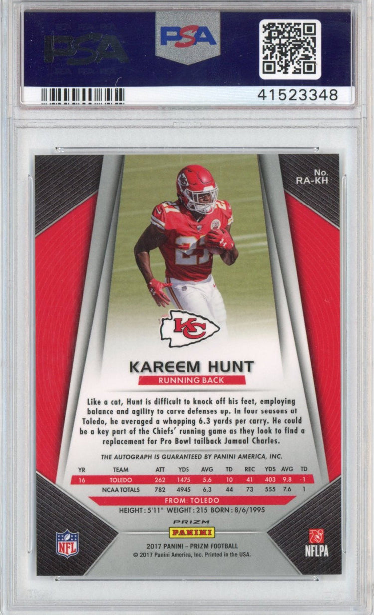 Graded 2017 Panini Prizm Kareem Hunt #KH Prizm Auto Autographs Rookie RC Football Card PSA 10 Gem Mint