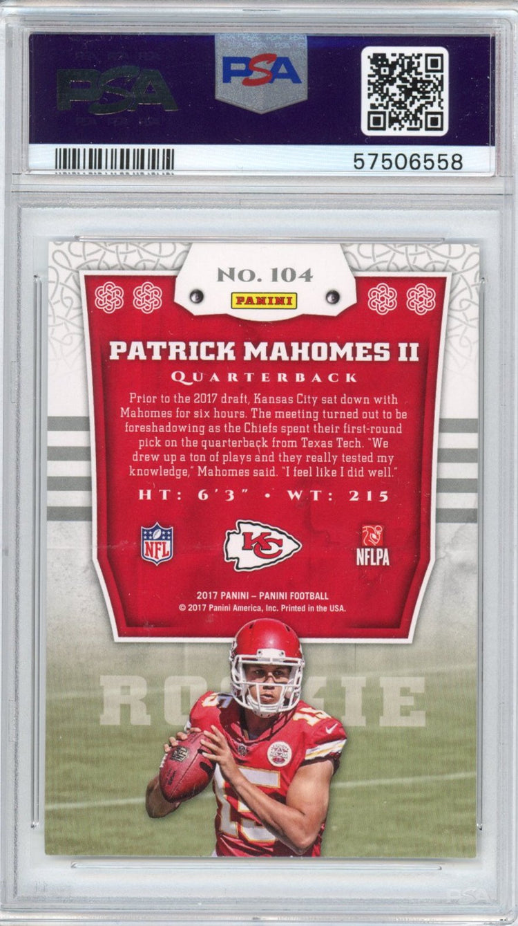 Graded 2017 Panini Patrick Mahomes II #104 Rookie RC Football Card PSA 9 Mint