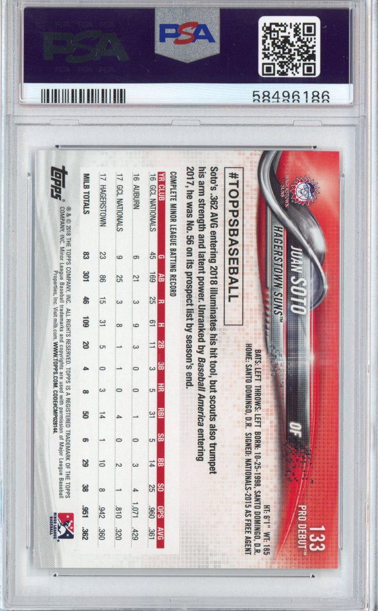 Graded 2018 Topps Pro Debut Juan Soto #133 Rookie RC Baseball Card PSA 10 Gem Mint