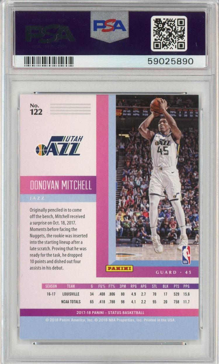 Graded 2017-18 Panini Status Donovan Mitchell #122 Rookie RC Basketball Card PSA 10 Gem Mint