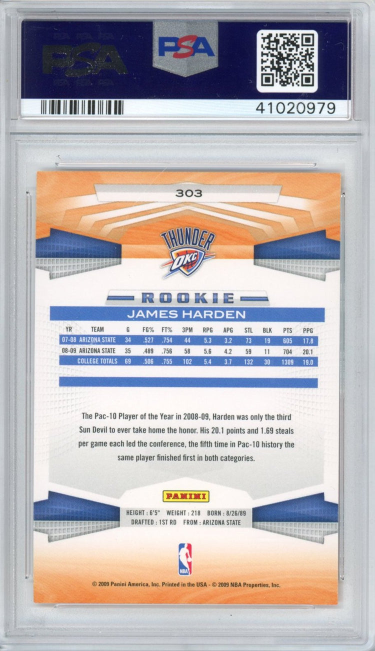 Graded 2009-10 Panini James Harden #303 Rookie RC Basketball Card PSA 10 Gem Mint
