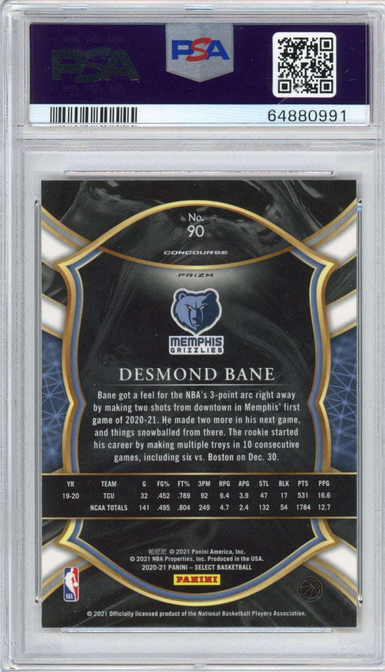 Graded 2020-21 Panini Select Desmond Bane #90 Concourse Red White Orange Shimmer Rookie RC Basketball Card PSA 10 Gem Mint