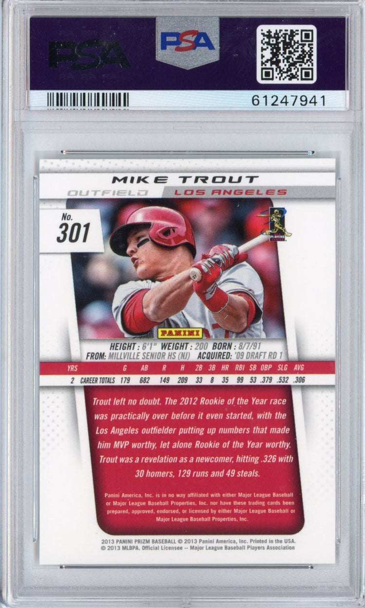 Graded 2013 Panini Prizm Mike Trout #301 Rookie of the Year RC Baseball Card PSA 10 Gem Mint