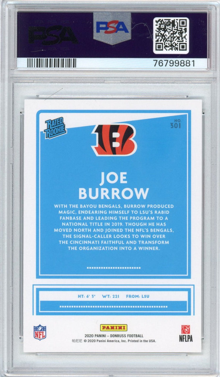 Graded 2020 Panini Donruss Joe Burrow #301 Rookie RC Football Card PSA 9 Mint