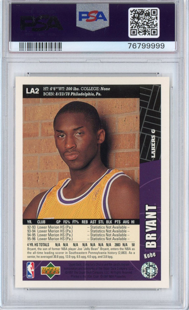 Graded 1996-97 Collector's Choice Kobe Bryant #LA2 Lakers Team Set Rookie RC Basketball Card PSA 9 Mint