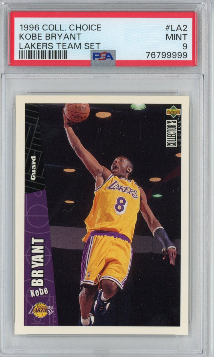 Graded 1996-97 Collector's Choice Kobe Bryant #LA2 Lakers Team Set Rookie RC Basketball Card PSA 9 Mint