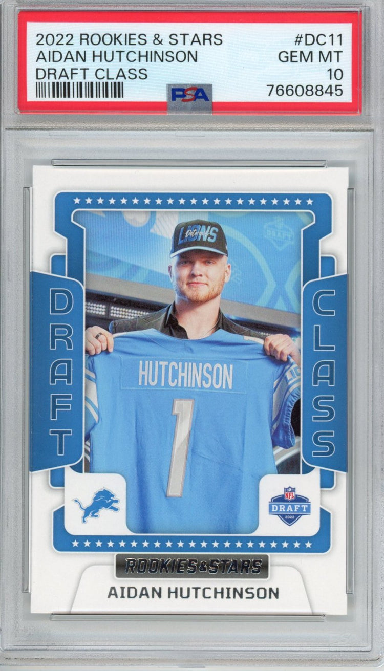 Graded 2022 Panini Rookies & Stars Aidan Hutchinson #DC11 Draft Class Rookie Football Card PSA 10