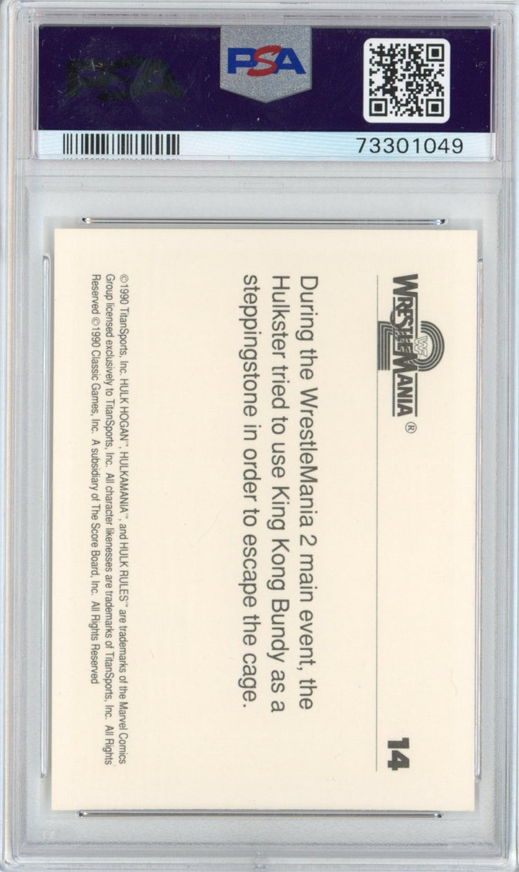 Graded 1990 Classic WWF Series 2 Wrestlemania II #14 History Hulk Hogan King Kong Bundy Wrestling Card PSA 10 Gem Mint