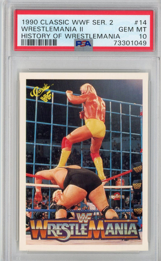 Graded 1990 Classic WWF Series 2 Wrestlemania II #14 History Hulk Hogan King Kong Bundy Wrestling Card PSA 10 Gem Mint