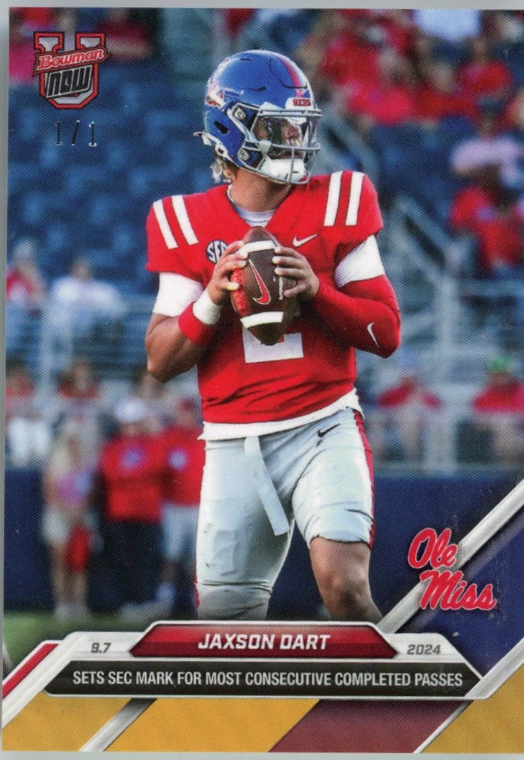 2024 Topps Bowman U Now Jaxson Dart #10 Gold 1/1 Ole Miss Rebels Football Card