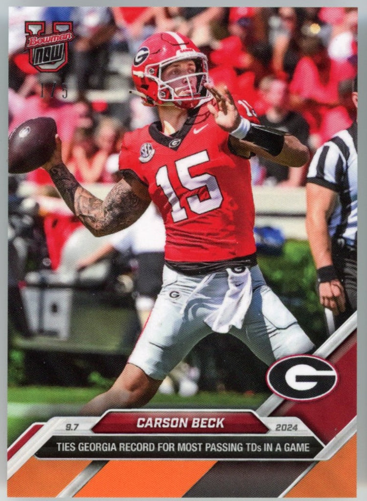 2024 Topps Bowman U Now Carson Beck #8 Orange #/5 Georgia Bulldogs Football Card