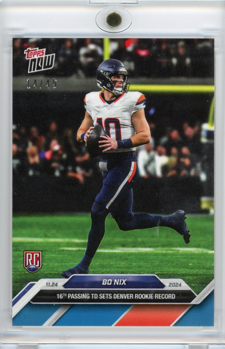 2024 Topps Now Bo Nix #13 Blue #/49 Denver Broncos Rookie RC Football Card