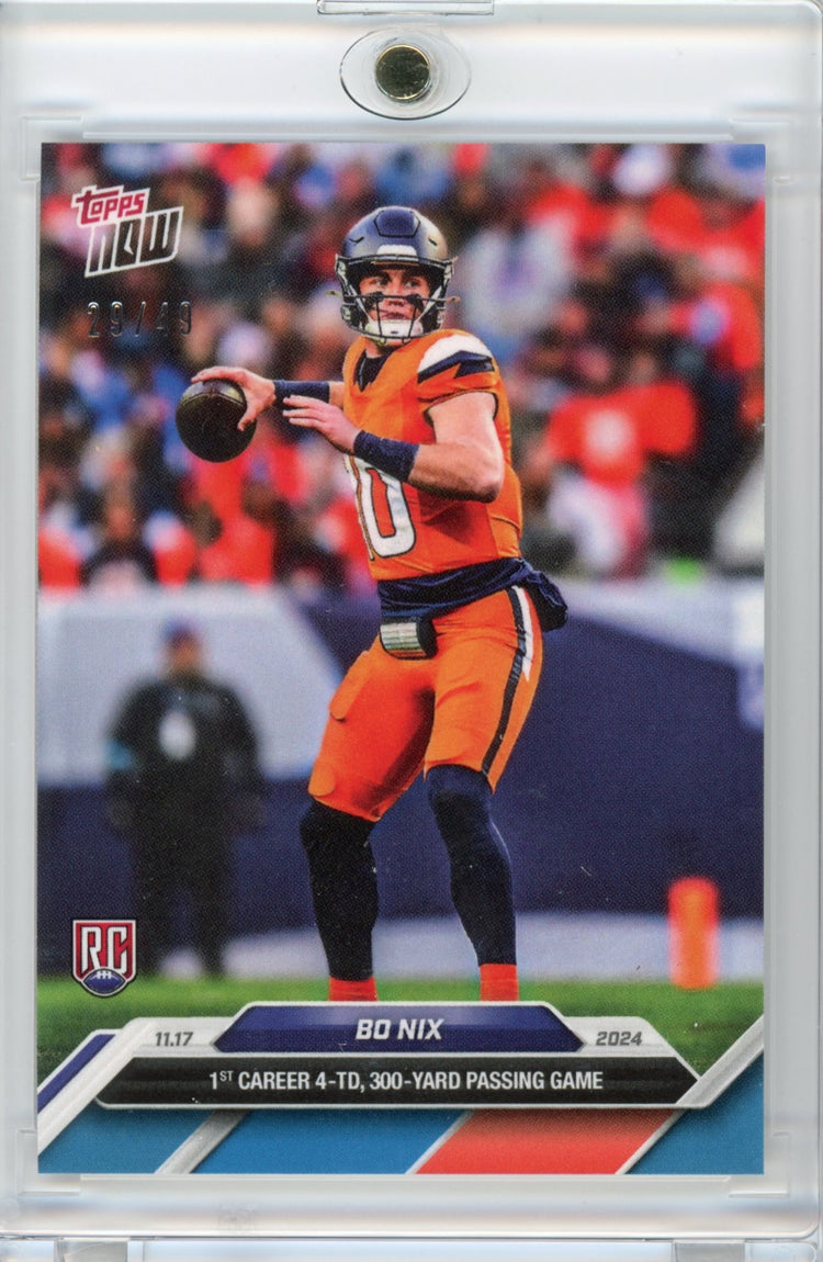 2024 Topps Now Bo Nix #12 Blue #/49 Denver Broncos Rookie RC Football Card