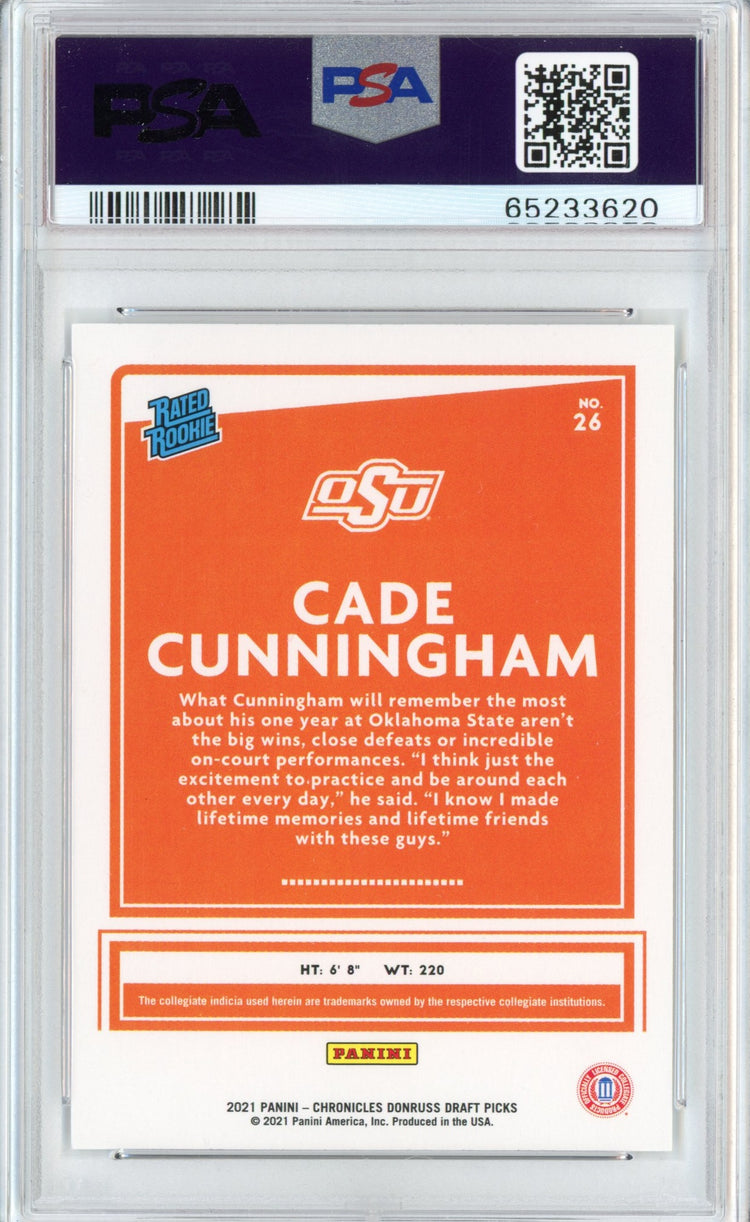Graded 2021 Panini Chronicles Draft Picks Cade Cunningham #26 Orange Rookie RC Basketball Card PSA 10 Gem Mint