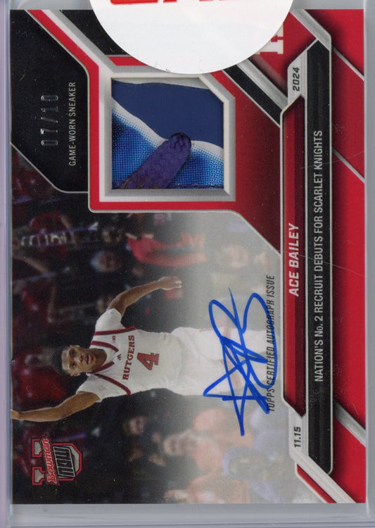 2024 Topps Bowman U Now Ace Bailey #12B Game Worn Sneaker Auto Relic Red /10 Rookie RC Basketball Card