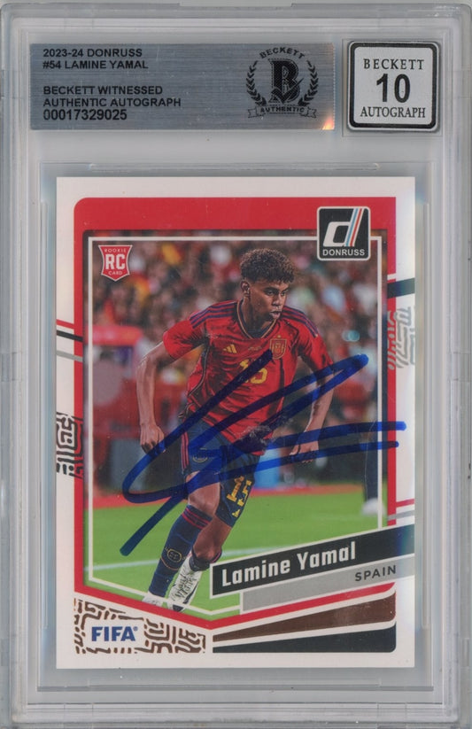Graded 2023 Panini Donruss Lamine Yamal #54 Signed Rookie RC Soccer Card Beckett BAS BGS Auto 10