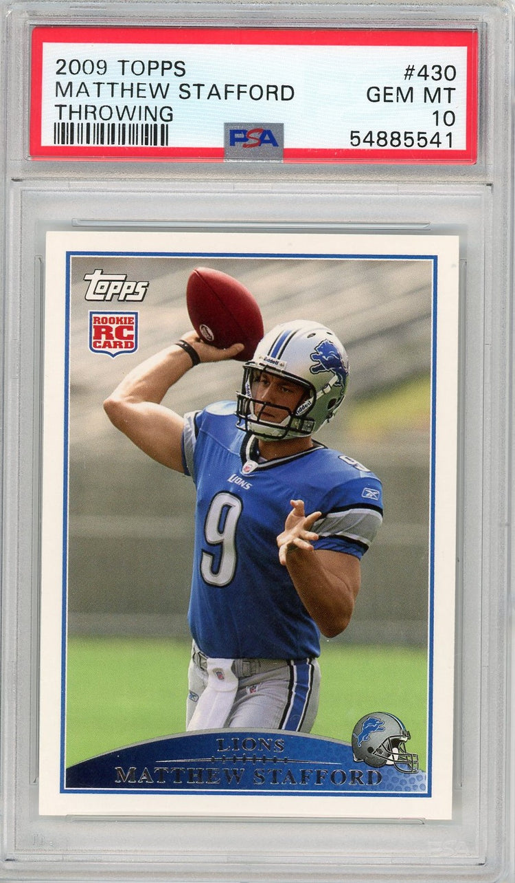 Graded 2009 Topps Matthew Stafford #430 Throwing Rookie RC Football Card PSA 10 Gem Mint