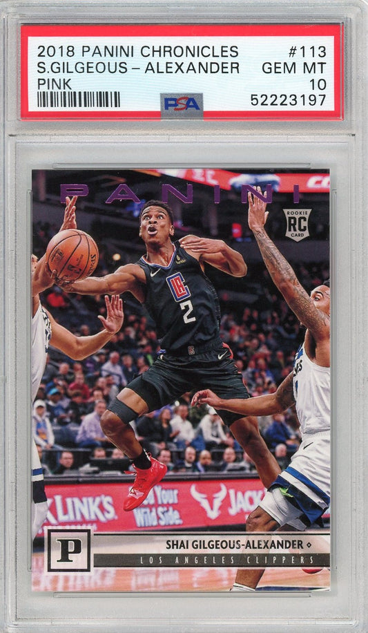 Graded 2018 Panini Chronicles Shai Gilgeous-Alexander #113 Pink Rookie RC Basketball Card PSA 10 Gem Mint