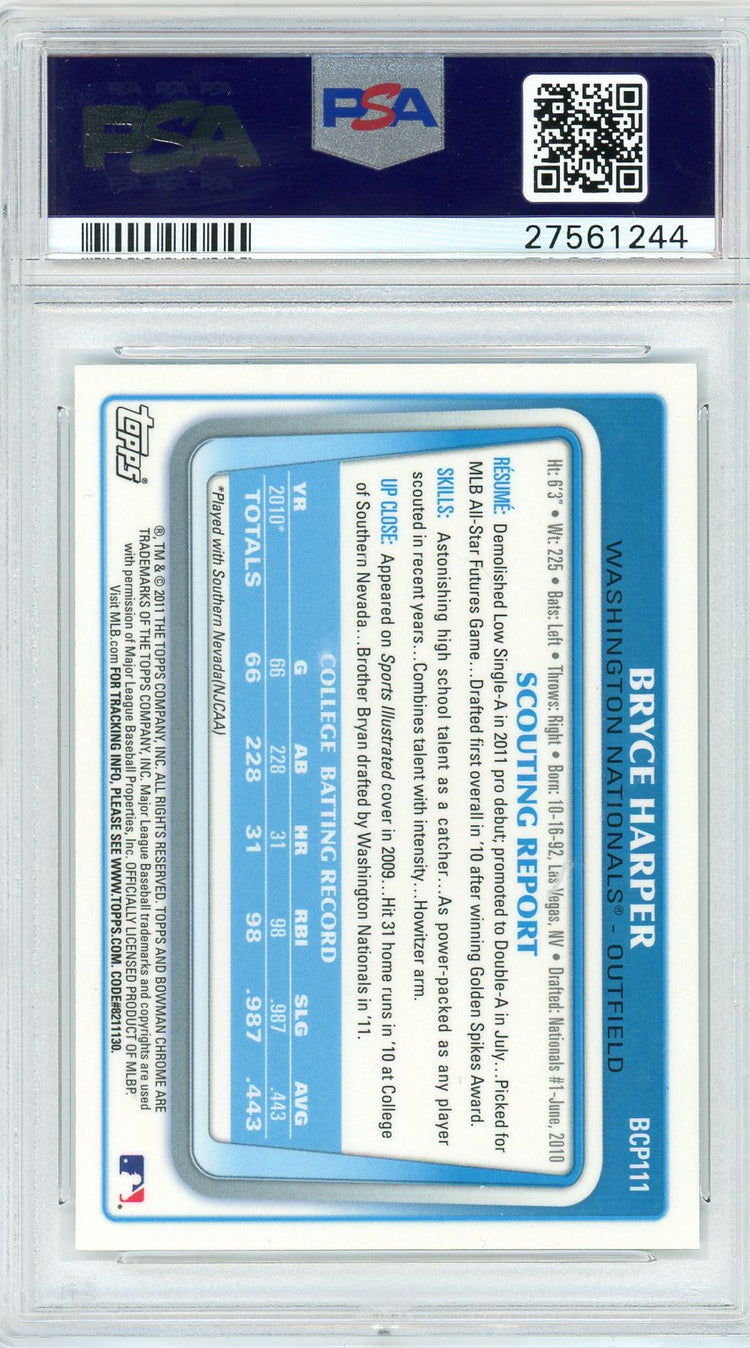 Graded 2011 Bowman Chrome Prospects Bryce Harper #BCP111 Rookie RC Baseball Card PSA 10 Gem Mint