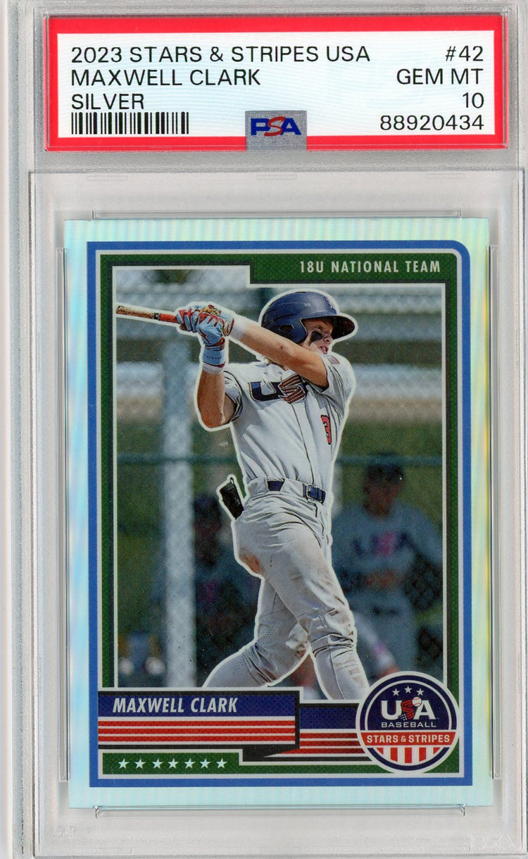 Graded 2023 Panini Stars & Stripes USA Max Clark #42 Silver Rookie RC Baseball Card PSA 10 Gem Mint