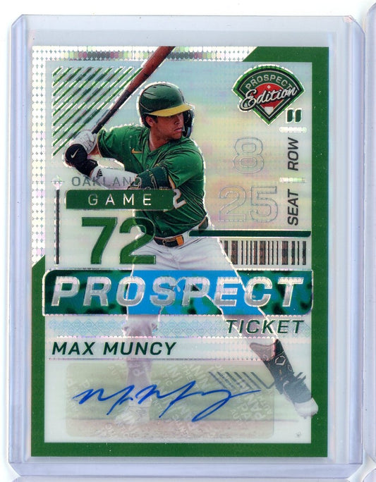 2024 Panini Prizm Prospect Edition Max Muncy #59 Green Pulsar Auto /25 Rookie RC Baseball Card