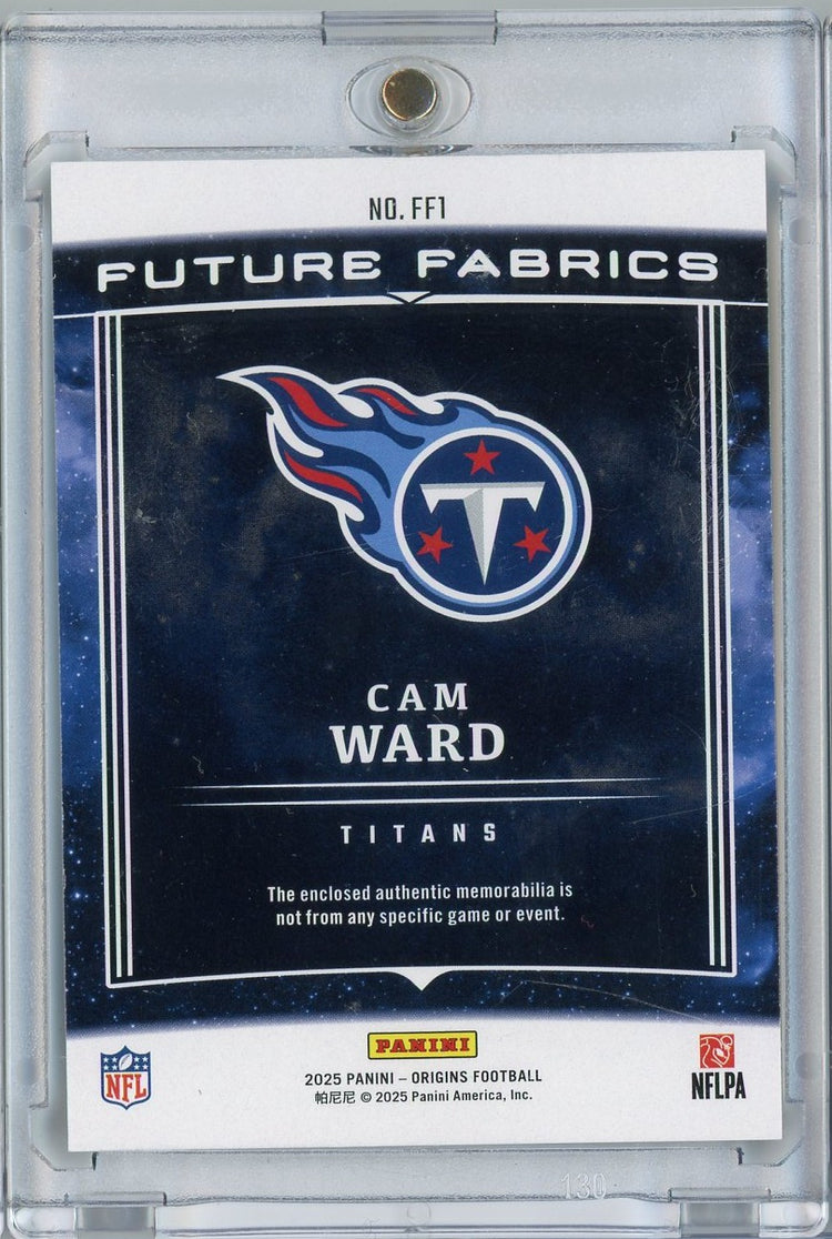2025 Panini Origins Future Fabrics Cam Ward #FF1 /199 Relic Rookie RC Football Card