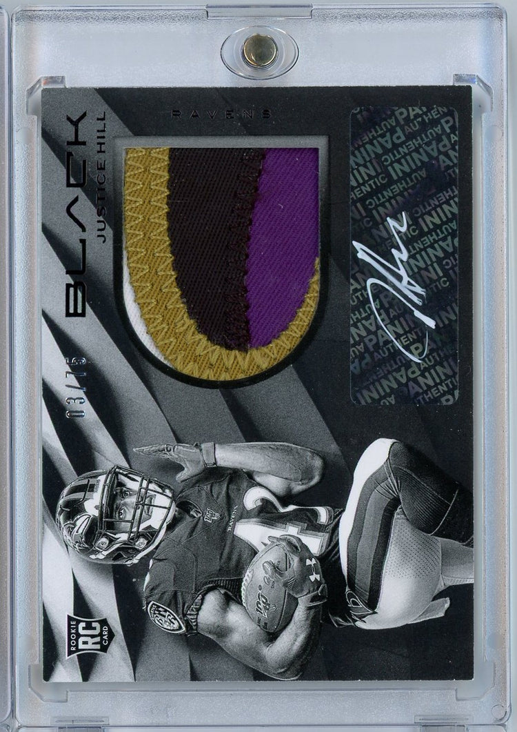 2019 Panini Black Football Justice Hill #94 /75 Rookie Patch Auto Rookie RC Football Card
