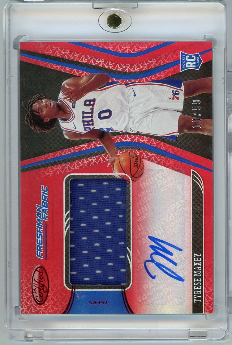 2020 Panini Certified Tyrese Maxey #FF-MAX /99 Freshman Fabric Rookie Patch Auto Rookie RC Basketball Card