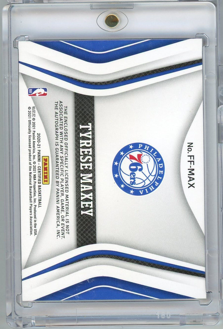 2020 Panini Certified Tyrese Maxey #FF-MAX /99 Freshman Fabric Rookie Patch Auto Rookie RC Basketball Card