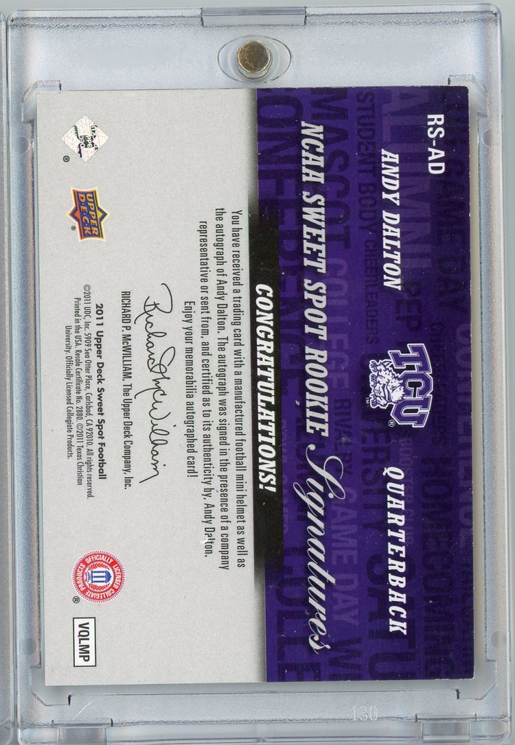 2011 Upper Deck Sweet Spot Football Andy Dalton #RSAD /75 Autograph Rookie RC Football Card