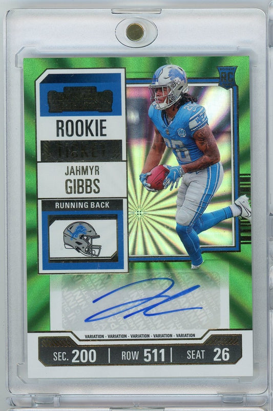 2023 Panini Contenders Green Variation Jahmyr Gibbs #112 Autograph Rookie RC Football Card
