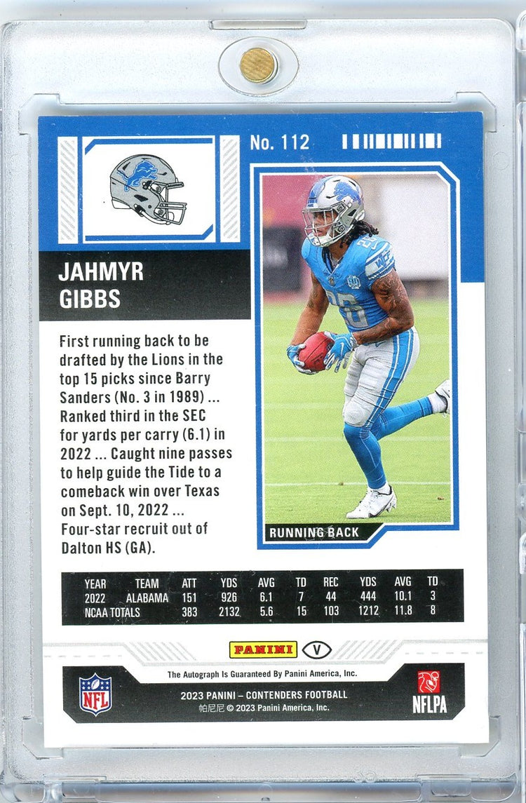 2023 Panini Contenders Green Variation Jahmyr Gibbs #112 Autograph Rookie RC Football Card