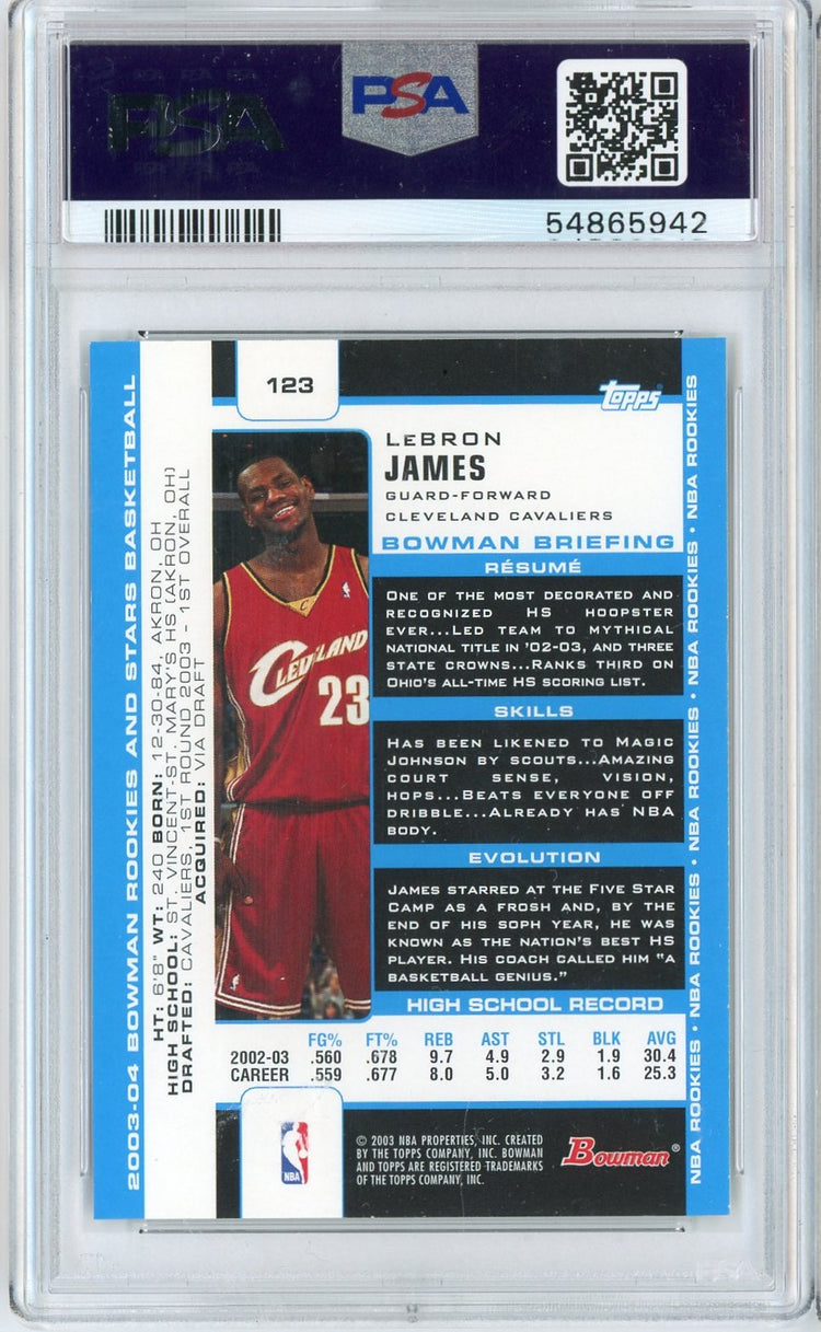 Graded 2003 Bowman Rookies & Stars LeBron James #123 Rookie RC Basketball Card PSA 8 NM-MT