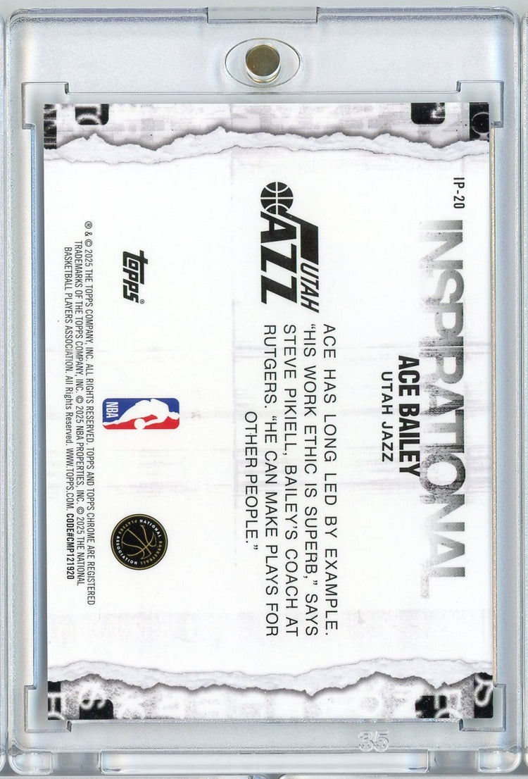 2025 Topps Chrome Ace Bailey #IP20 Inspirational Orange Foil /25 Utah Jazz Rookie RC Basketball Card