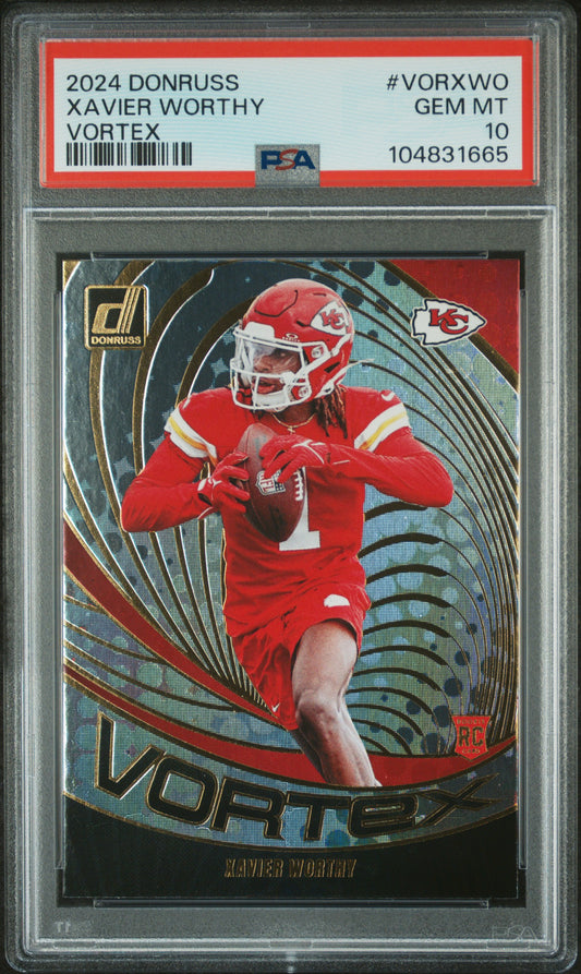Graded 2024 Panini Donruss Xavier Worthy #VORXWO Vortex Rookie RC Football Card PSA 10 Gem Mint