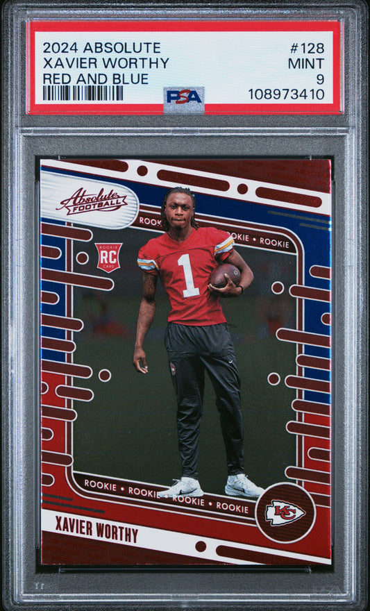 Graded 2024 Panini Absolute Xavier Worthy #128 Red/Blue Rookie RC Football Card PSA 9 Mint