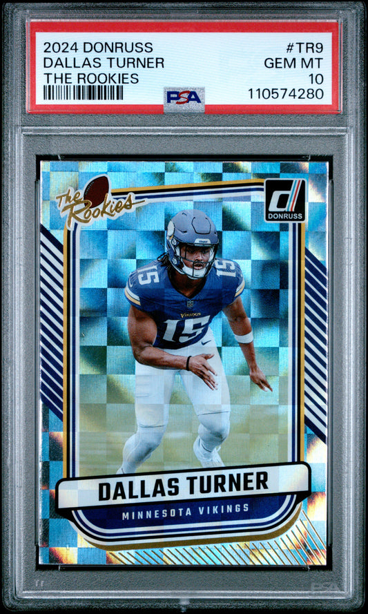 Graded 2024 Panini Donruss Dallas Turner #TR9 The Rookies Rookie RC Football Card PSA 10 Gem Mint