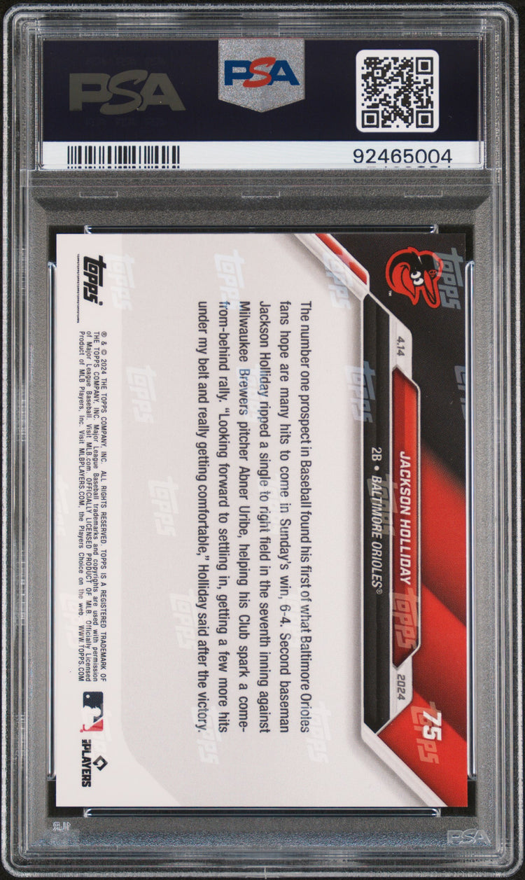Graded 2024 Topps Now Jackson Holliday #75 Blue #/49 Rookie RC Baseball Card PSA 10 Gem Mint